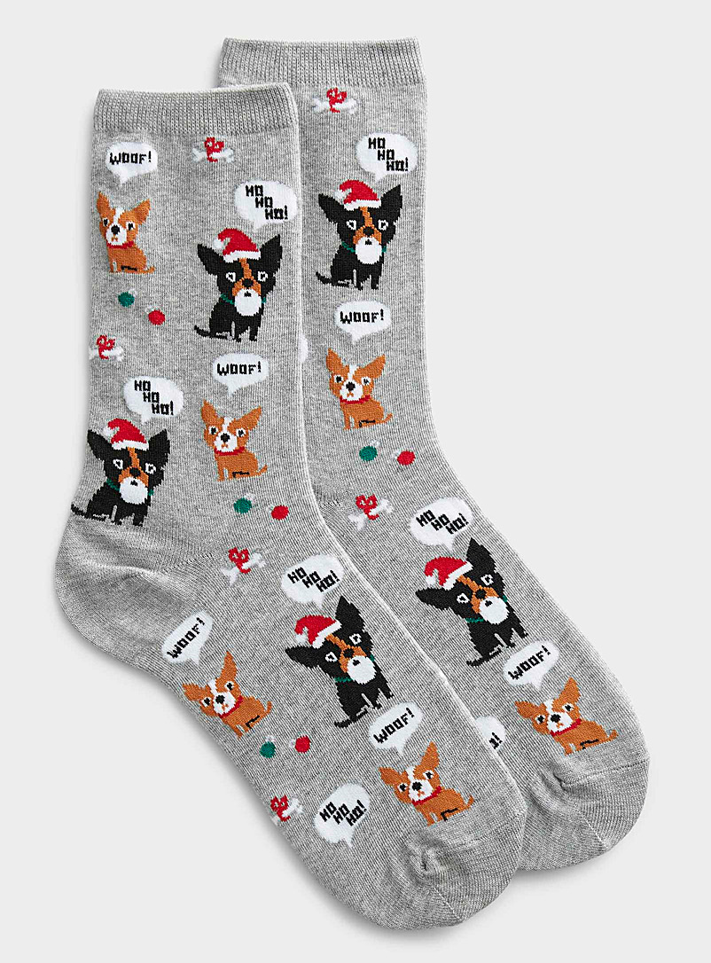 Hot Sox Grey Festive puppy sock for women
