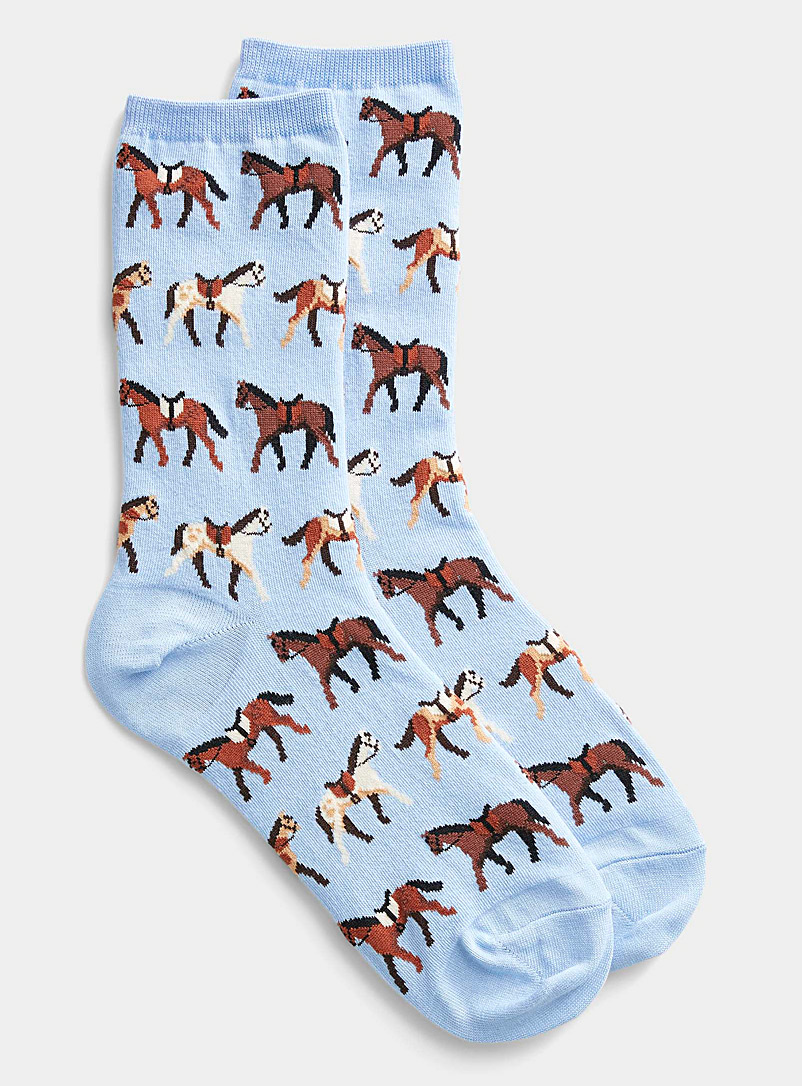 Hot Sox Patterned Blue Horse hitch socks for women