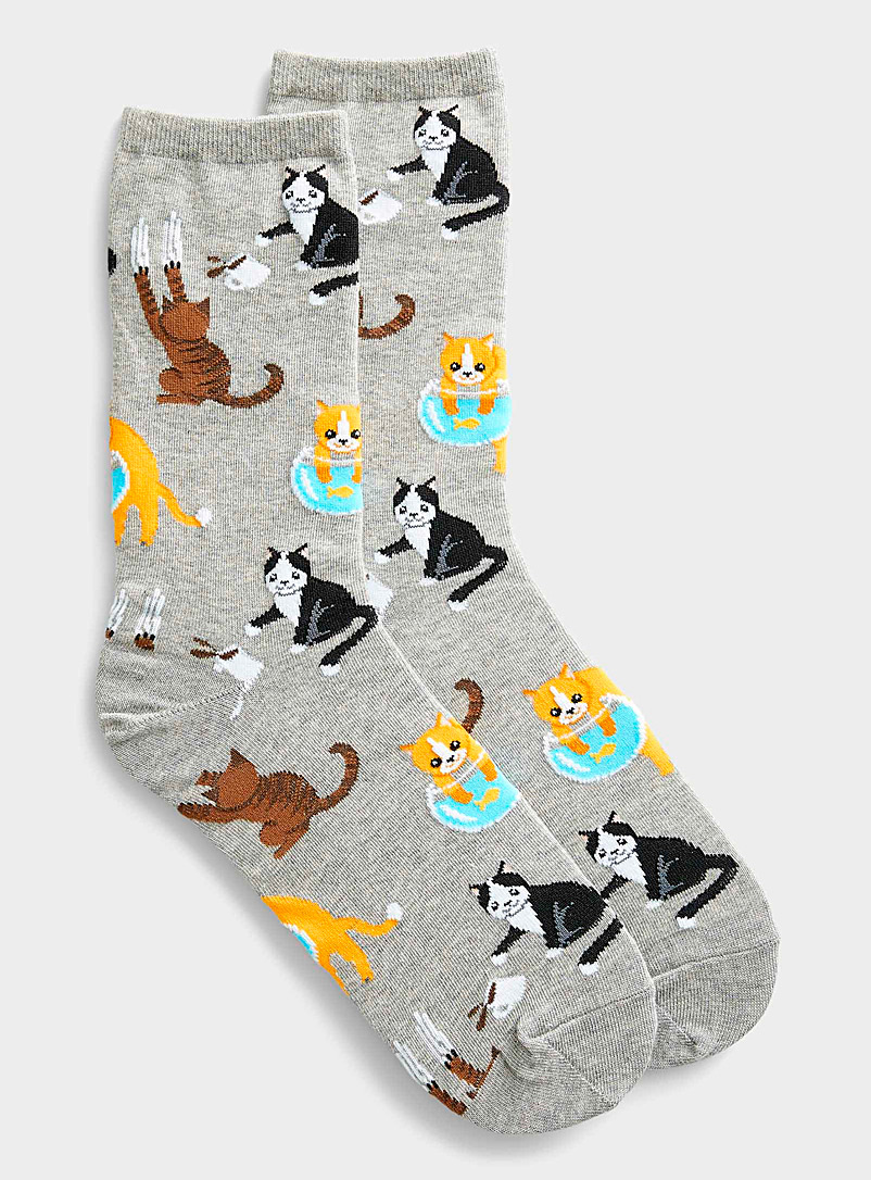 Hot Sox Grey Bad cats socks for women