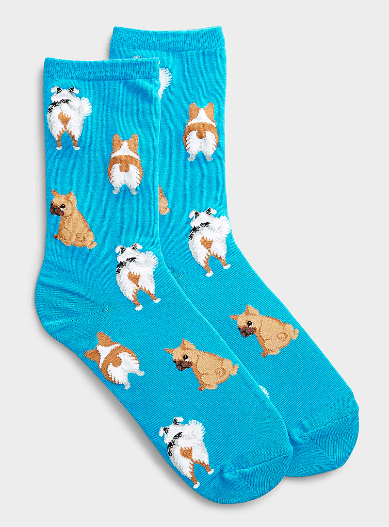 Hot Sox Baby Blue Dog back sock for women