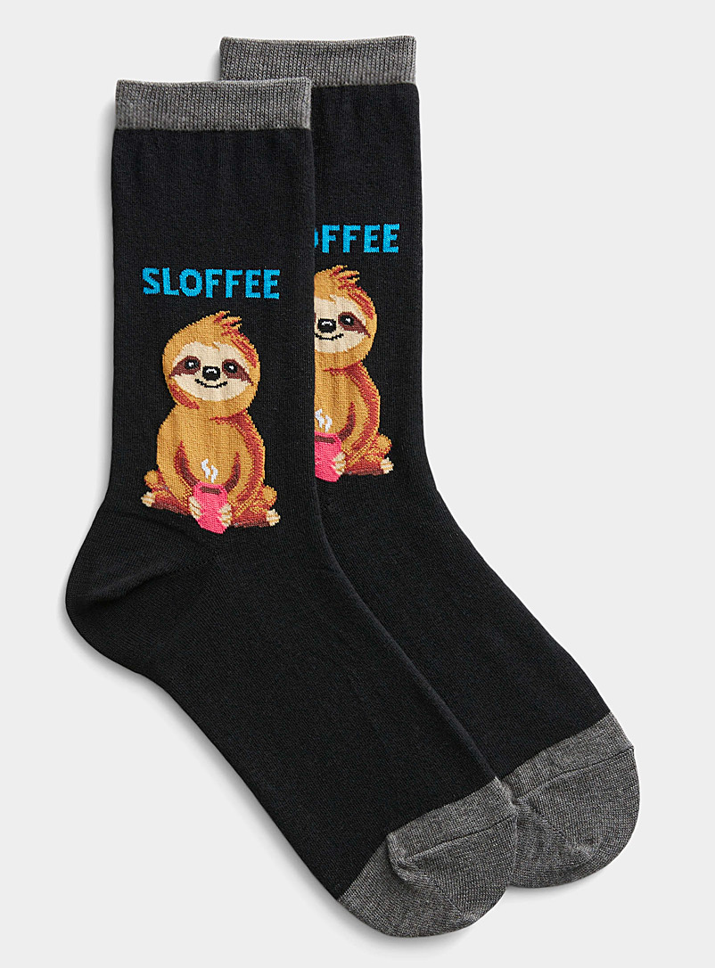Hot Sox Black Morning sloth socks for women