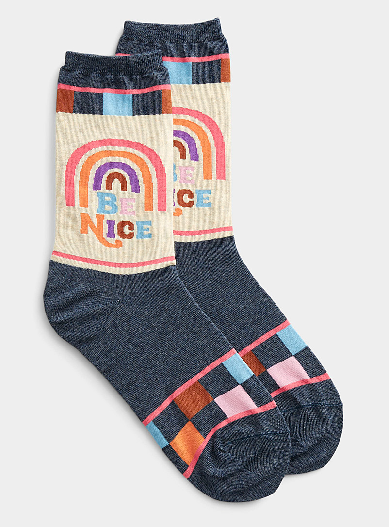 Hot Sox Patterned Blue Be Nice rainbow socks for women