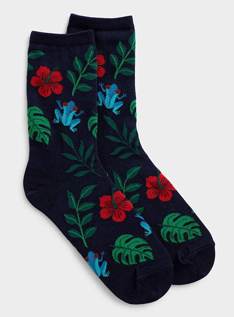 Hot Sox Marine Blue Tropical fauna sock for women