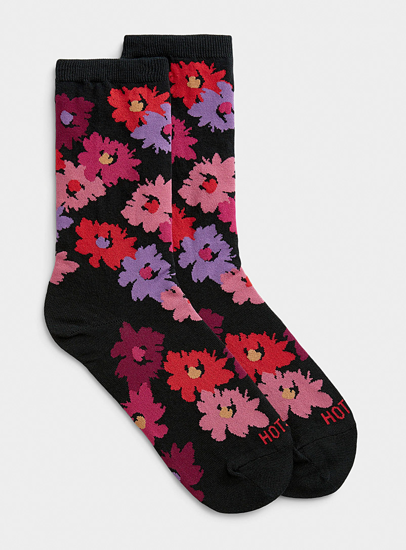 Hot Sox: La chaussette fleurs abstraites Noir pour femme