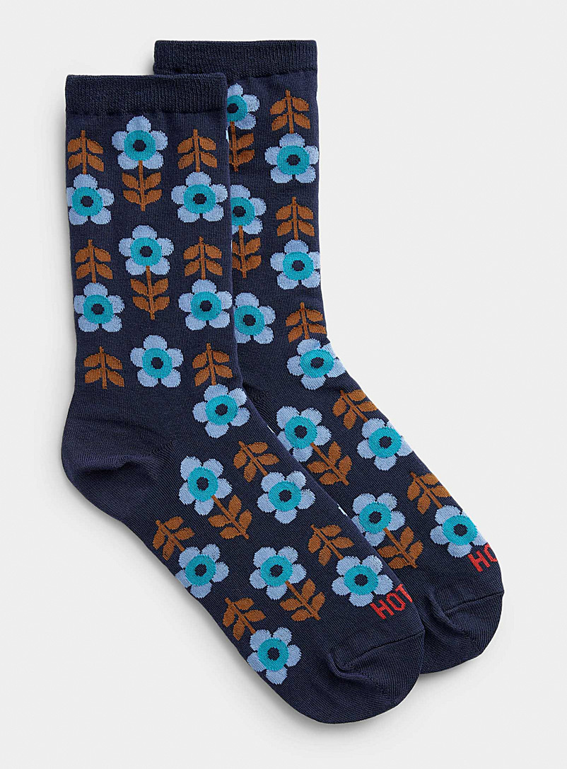 Hot Sox Navy/Midnight Blue Colourful floral sock for women