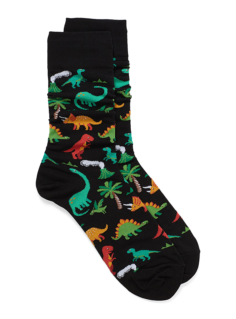 Hot Sox Patterned Black Dinosaurs socks for men