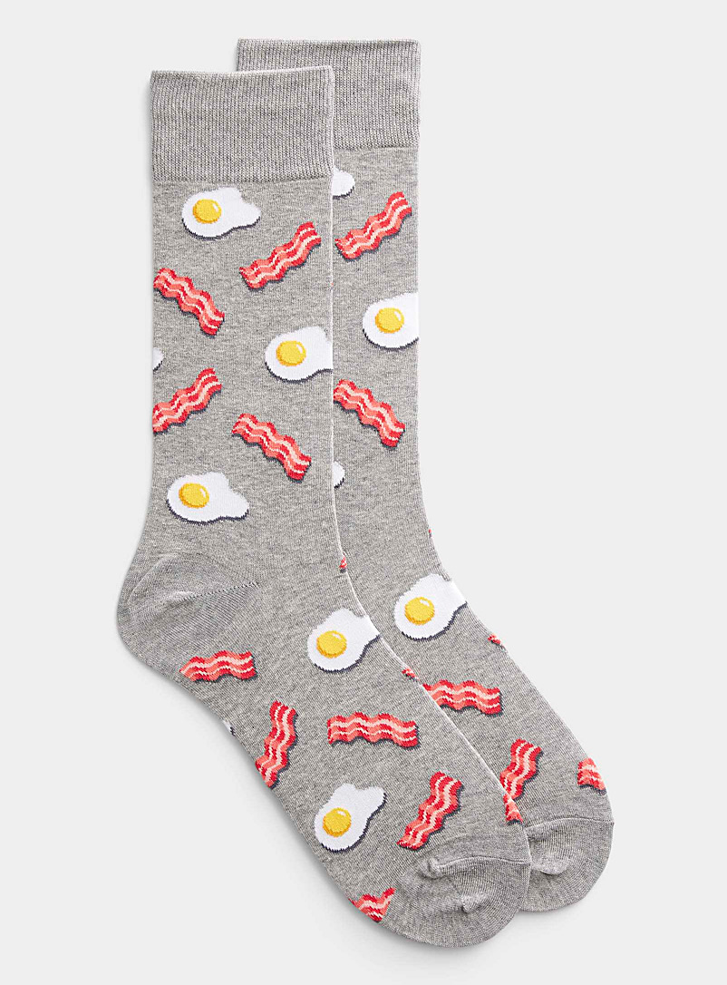 Hot Sox Patterned Grey Fried eggs and bacon socks for men