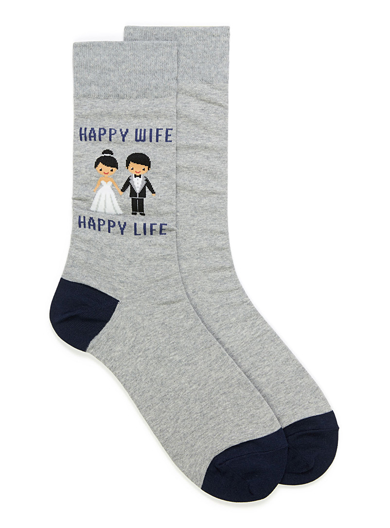 Hot Sox Patterned Grey Happy Wife socks for men