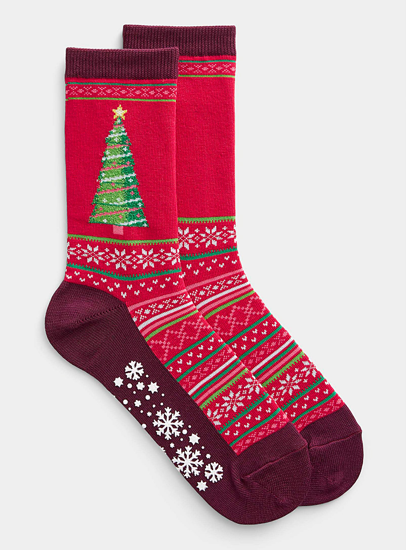 Hot Sox Red Pine tree and snowflake sock for women