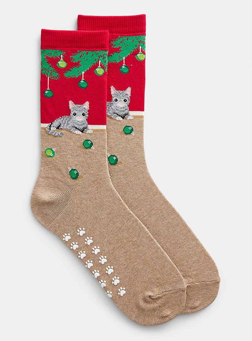 Hot Sox Red Kitten and ornaments sock for women