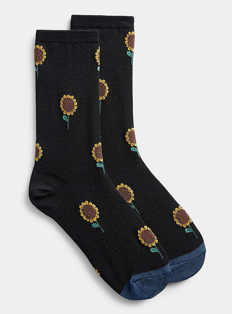 Hot Sox Black Radiant sunflower sock for women