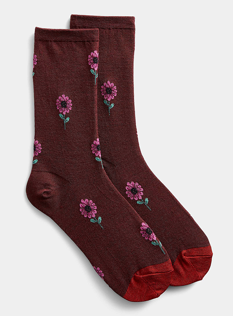 Hot Sox Ruby Red Purple dahlia sock for women