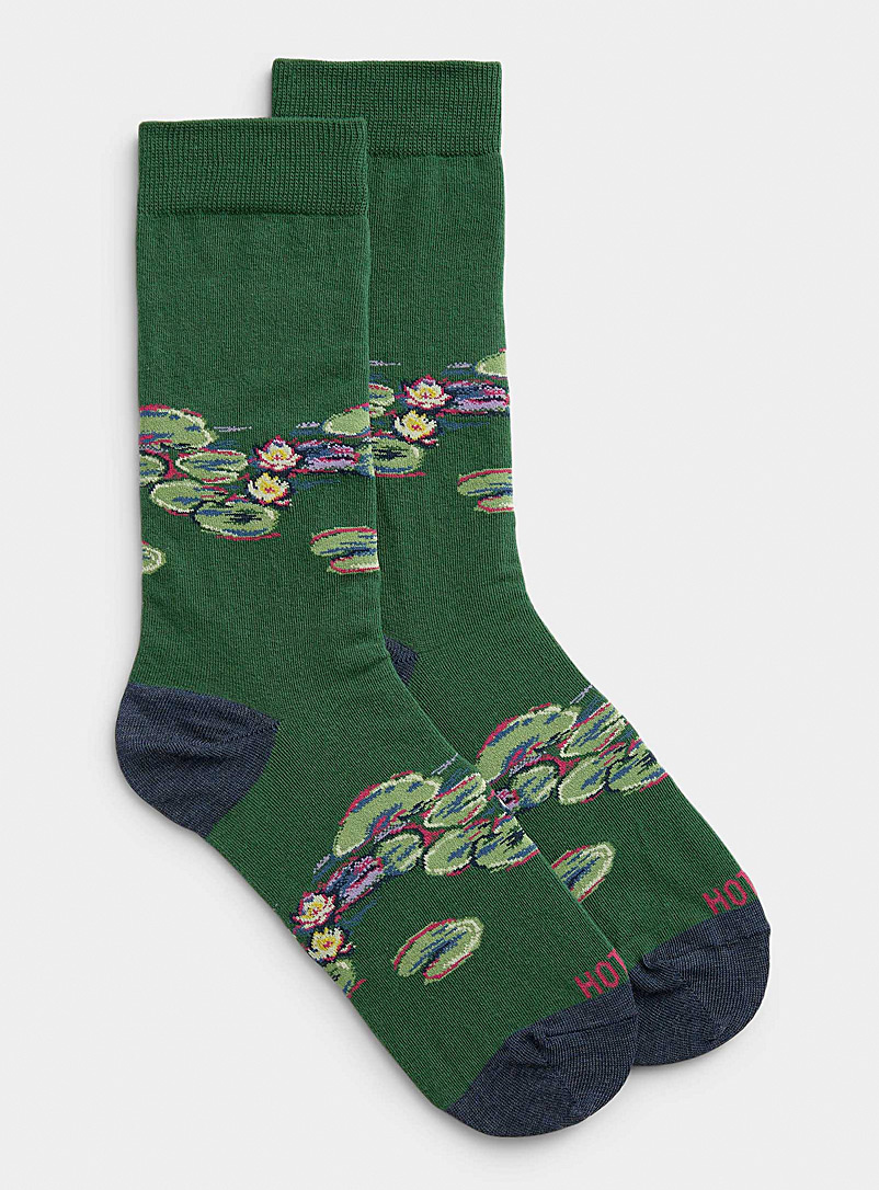 Hot Sox Mossy Green Monet's Water Lilies sock for women