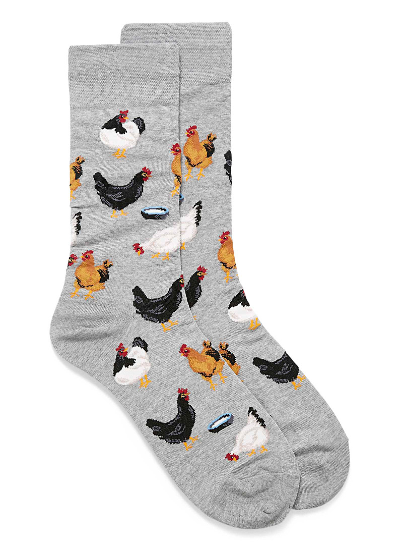 Hot Sox Patterned Grey Barnyard hen socks for men