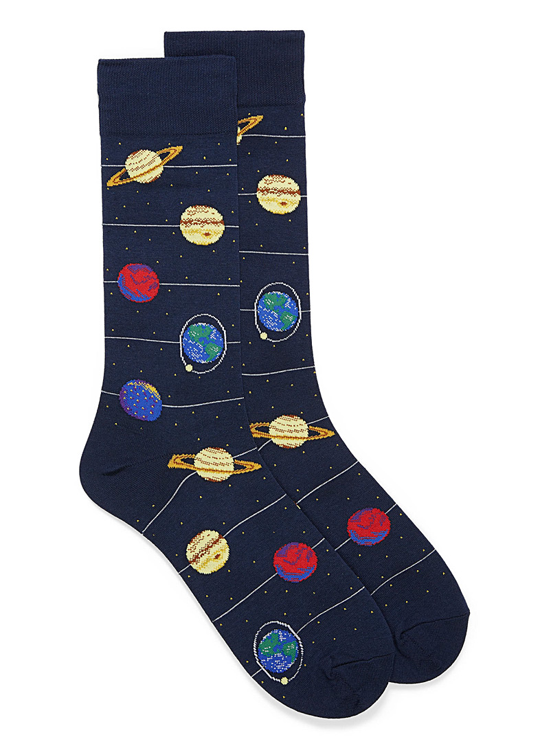 Hot Sox Patterned Blue Galactic orbit socks for men