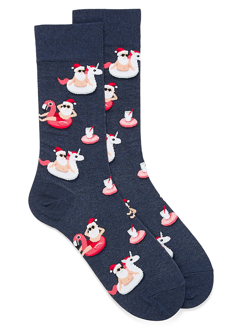 Hot Sox Patterned Blue Santa Claus on vacation socks for men