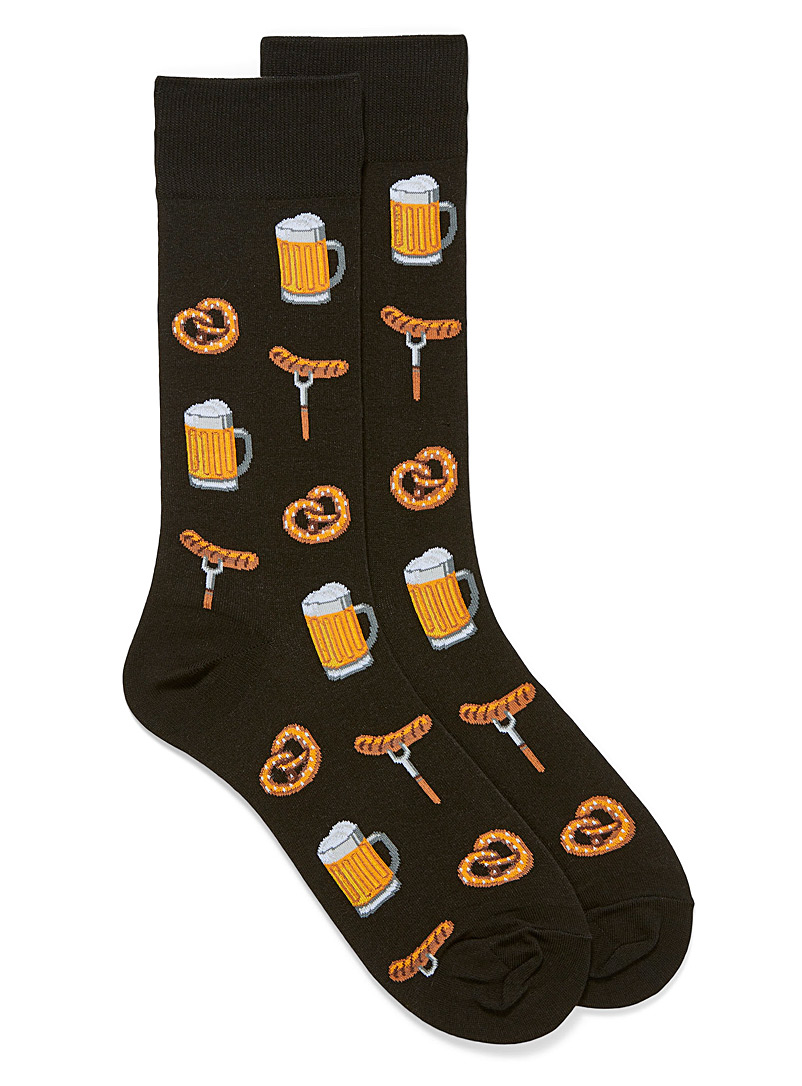 Hot Sox Patterned Black Pretzel and beer socks for men