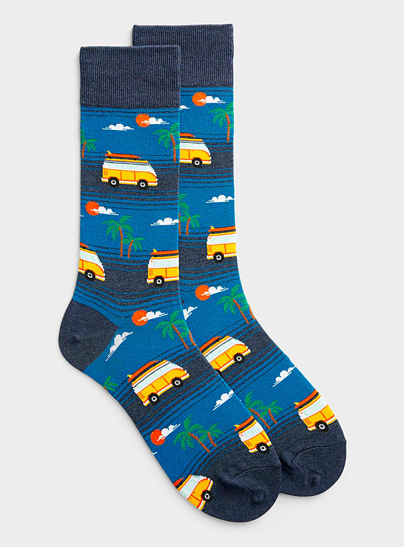 Hot Sox Patterned Blue Beach vacation socks for men
