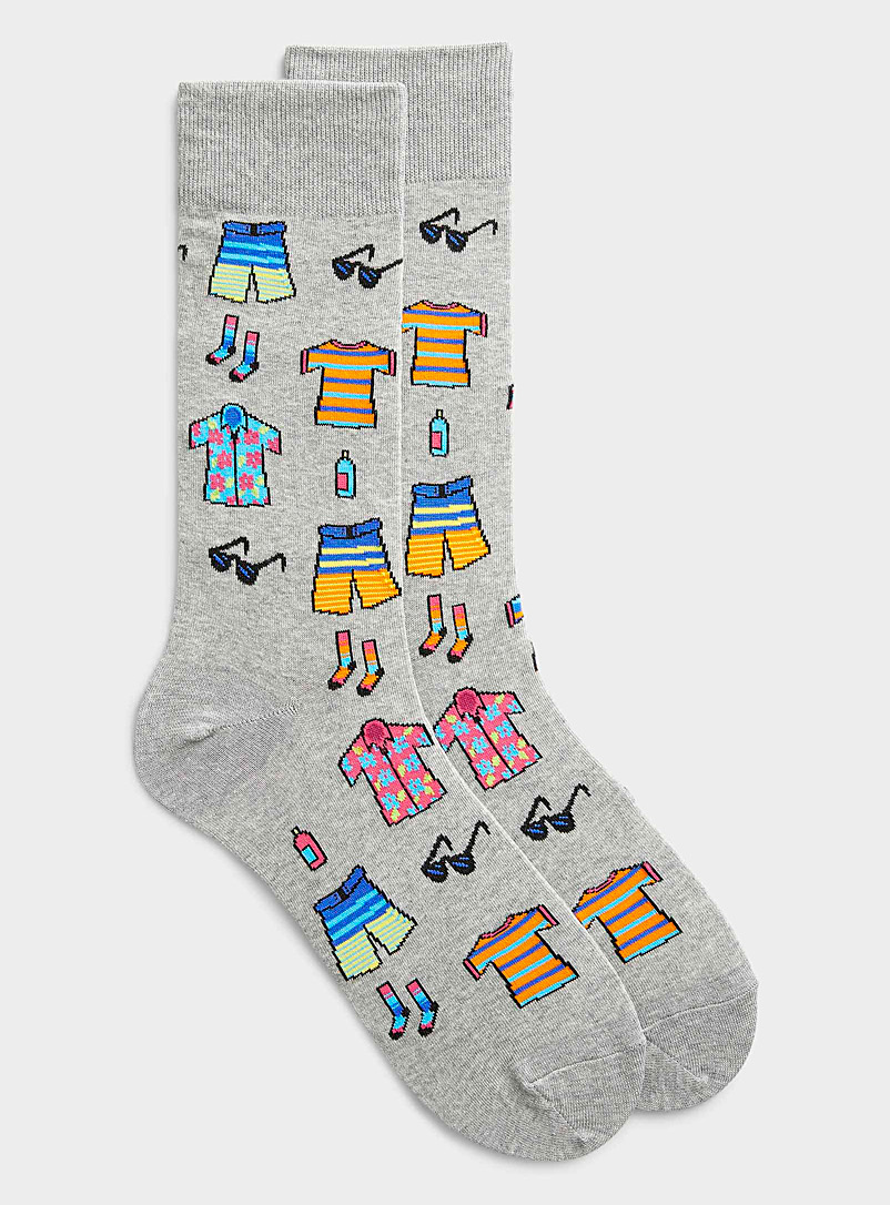 Hot Sox Patterned Grey Vacation essentials sock for men
