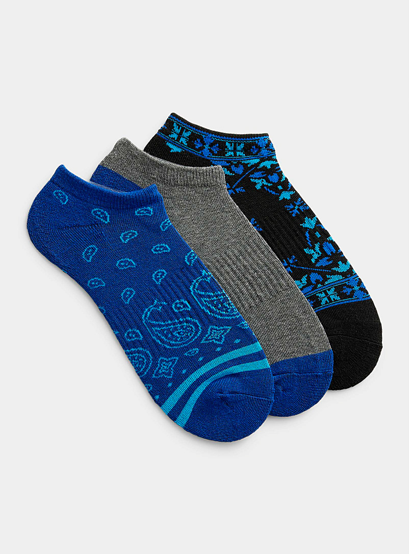 Hot Sox Patterned Blue Bandana pattern ped socks 3-pack for men