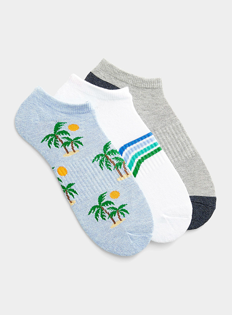 Hot Sox Patterned Blue Seaside pattern ped socks 3-pack for men