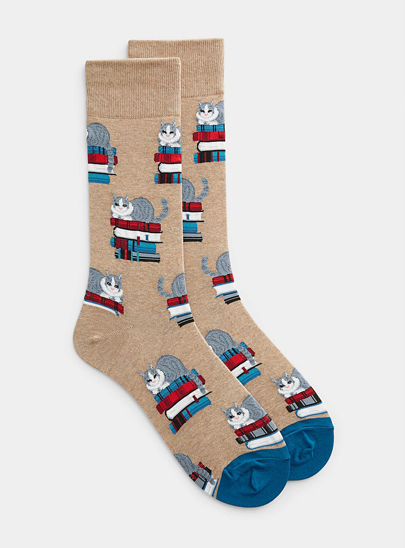 Hot Sox Fawn Library cat sock for men