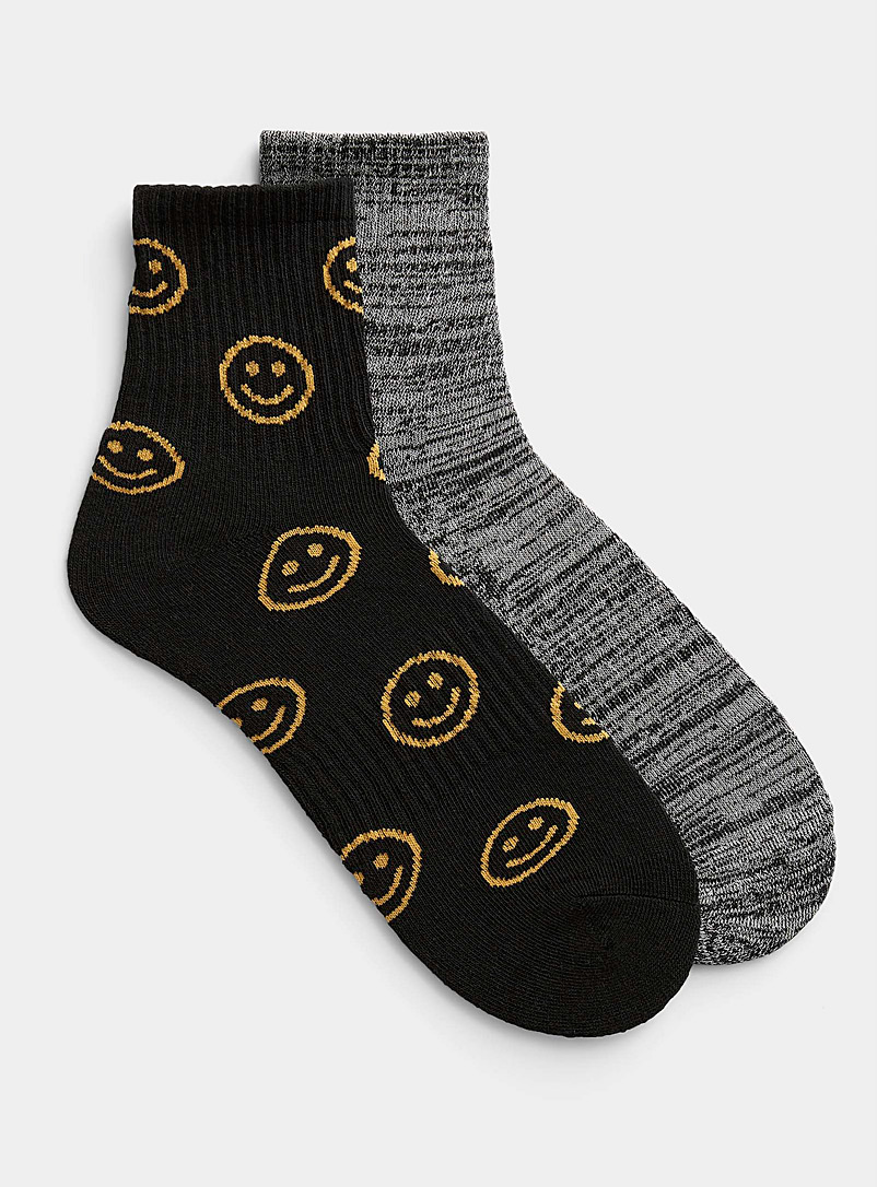 Hot Sox Black Heathered pattern and smiley socks 2-pack for men