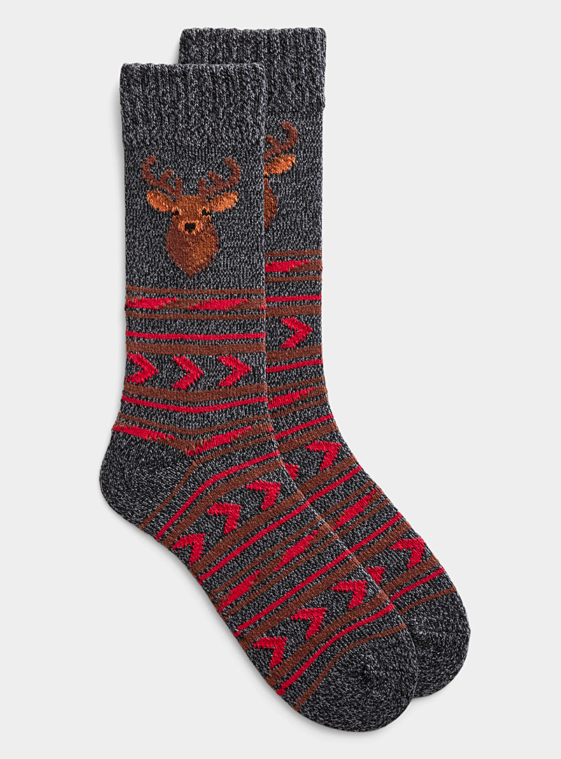 Hot Sox Black Reindeer chenille knit sock for men
