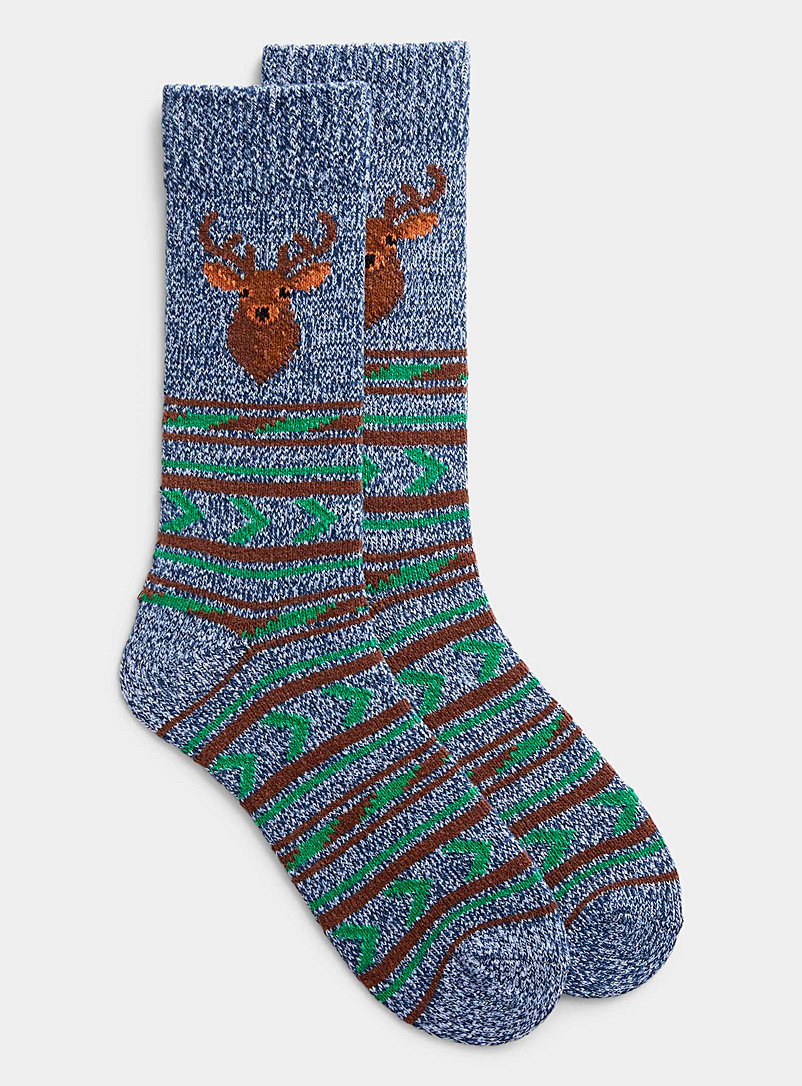 Hot Sox Blue Reindeer chenille knit sock for men