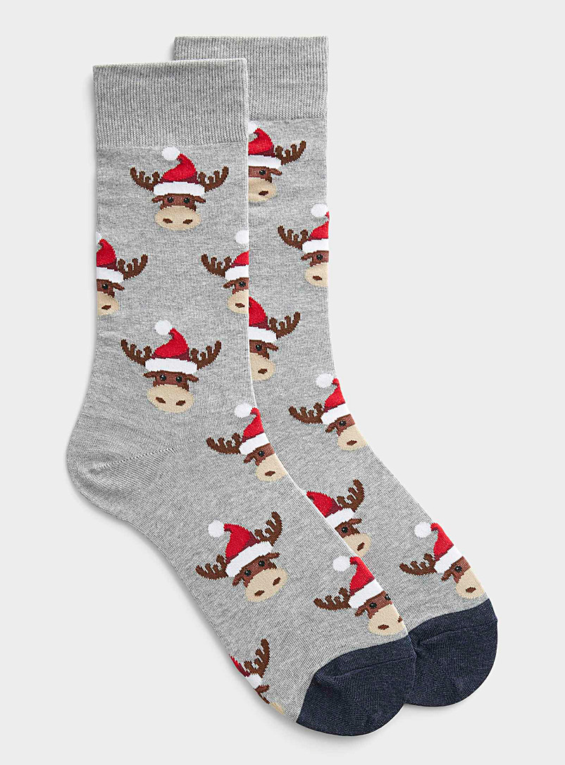 Hot Sox Patterned Black Christmas moose sock for men