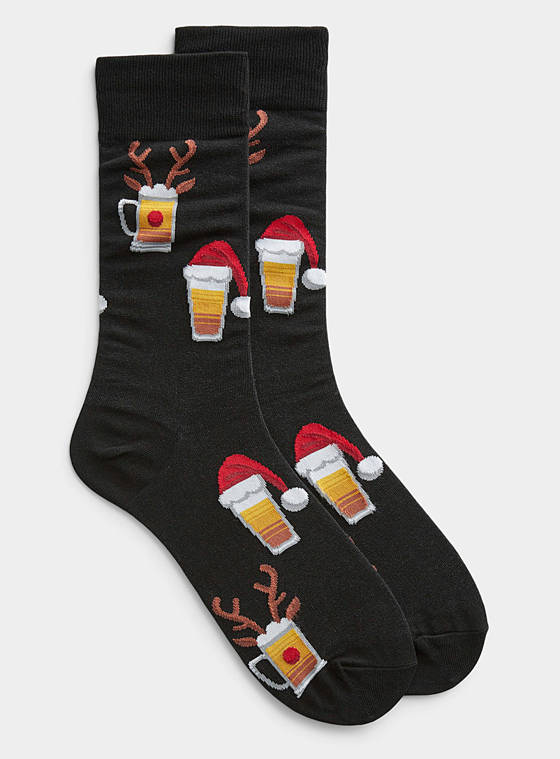 Hot Sox Patterned Black Christmas beer sock for men