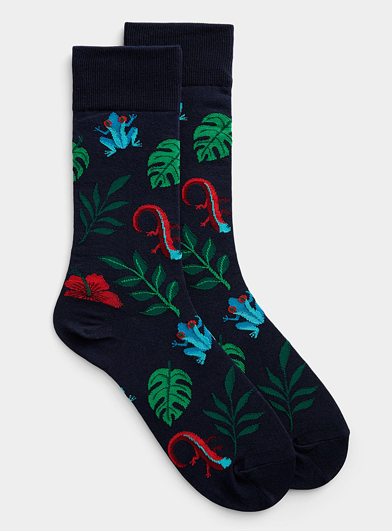 Hot Sox Patterned Blue Lizard and vegetation sock for men