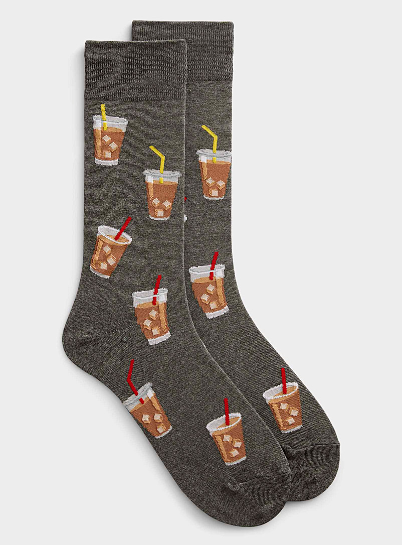 Hot Sox Patterned Grey Iced coffee sock for men