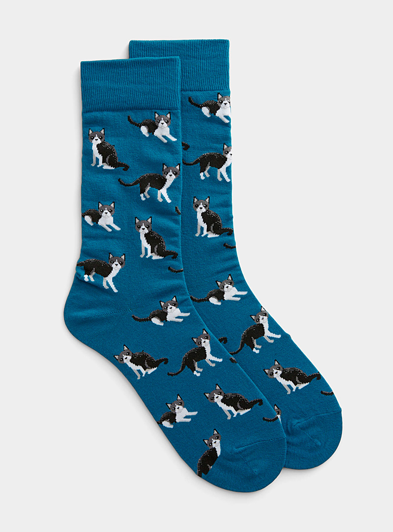 Hot Sox Patterned blue Black-and-white cat sock for men
