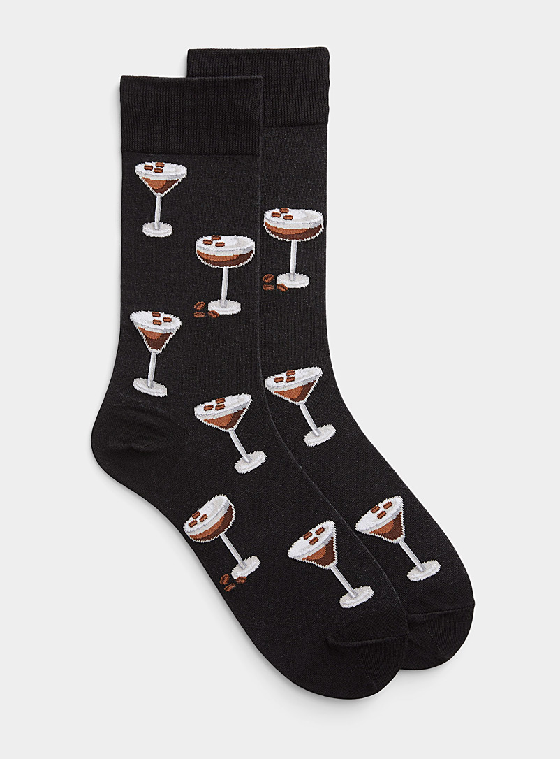 Hot Sox Patterned Black Espresso martini sock for men