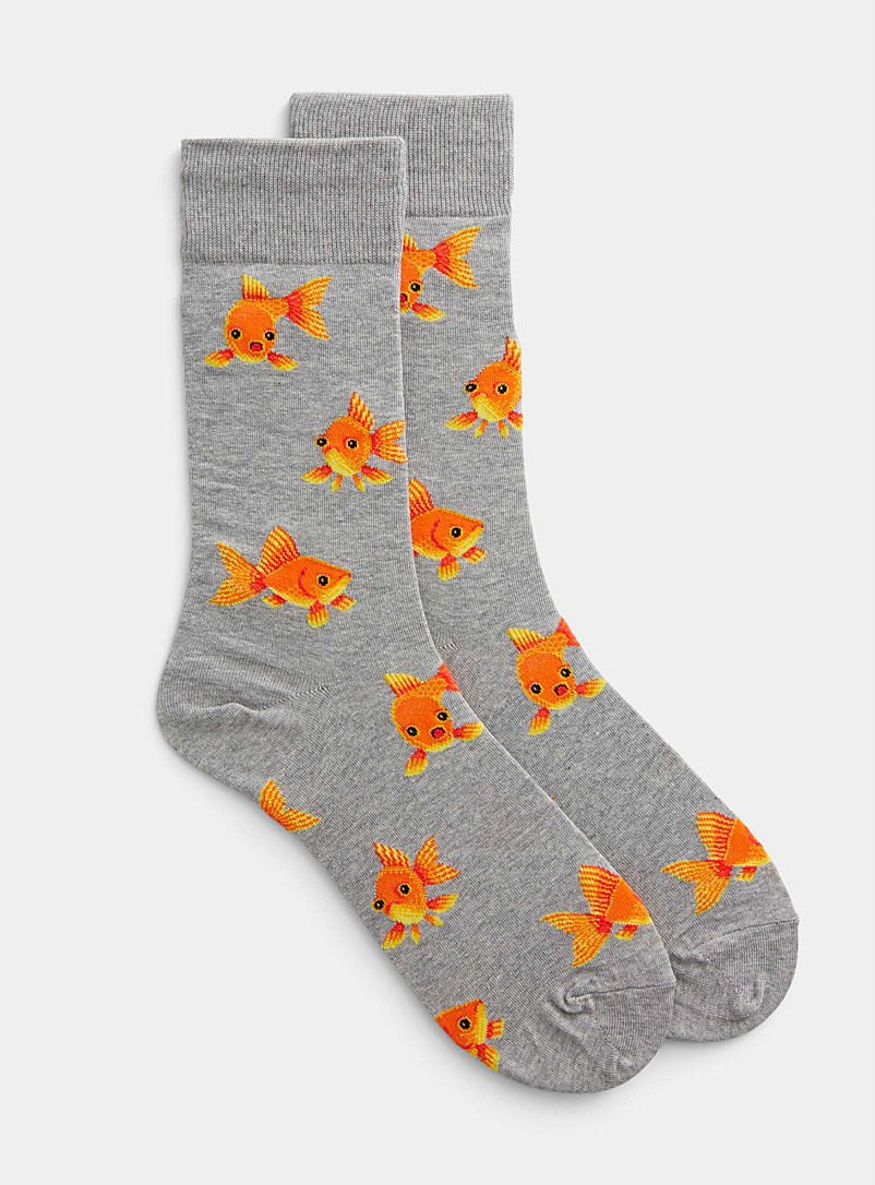 Hot Sox Patterned Grey Gold fish sock for men