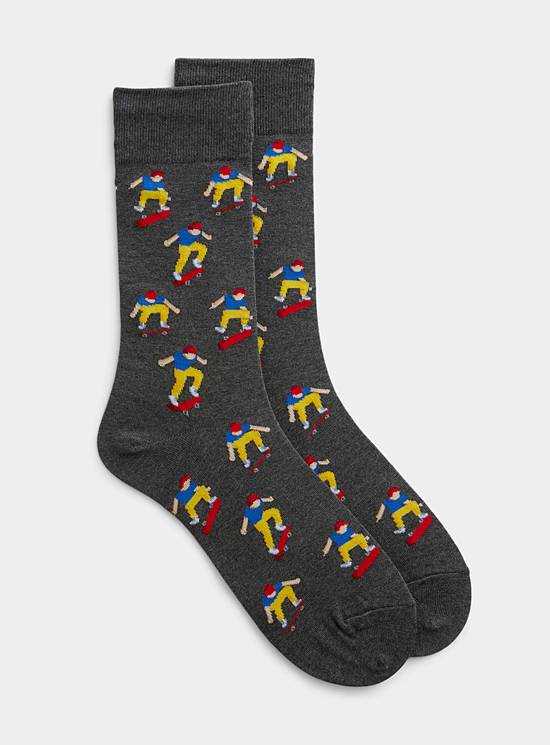 Hot Sox Patterned grey Skater sock for men