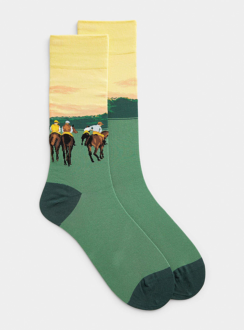 Hot Sox Patterned Green Longchamp racehorse sock for men