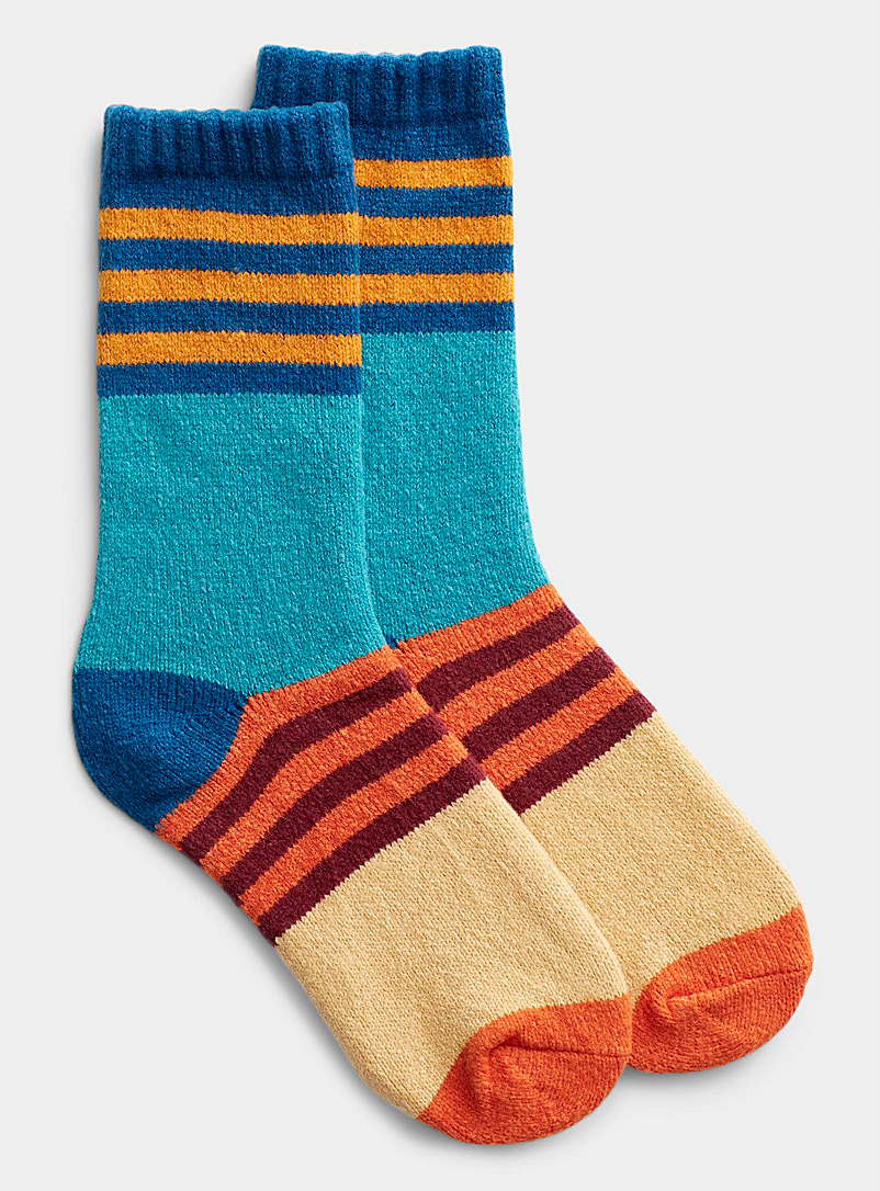 Hot Sox Patterned Blue Block-stripe chenille knit sock for women