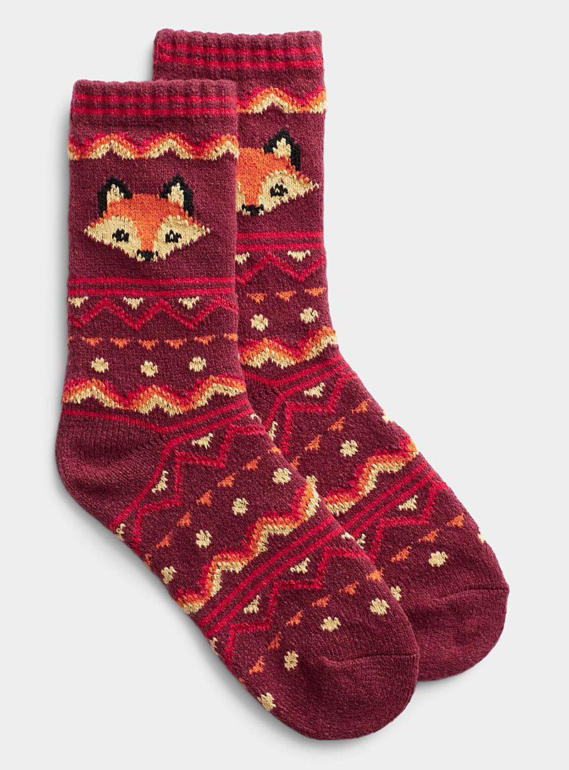 Hot Sox: La chaussette tricot chenille renard Rouge à motifs pour femme