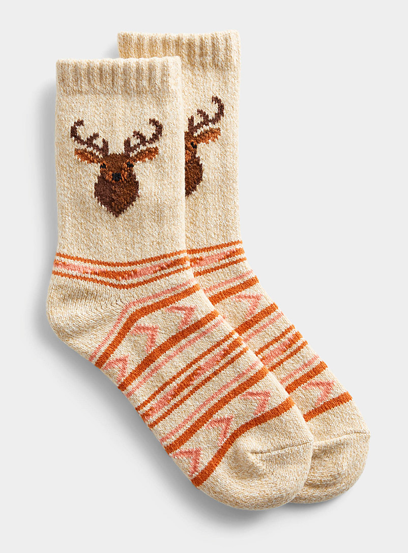 Hot Sox Patterned Ecru Cozy deer sock for women