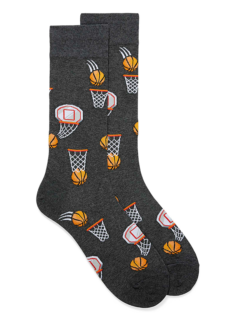 Hot Sox Patterned Grey Basketball hoop socks for men