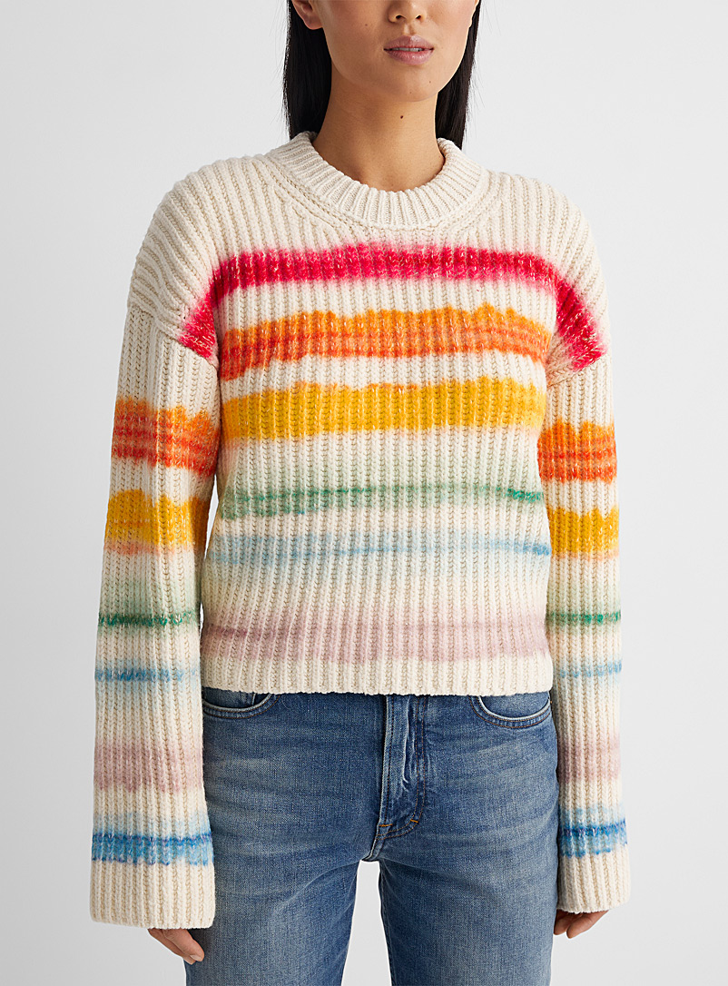 Acne Studios: Le pull de laine lignes colorées Écru à motifs pour femme