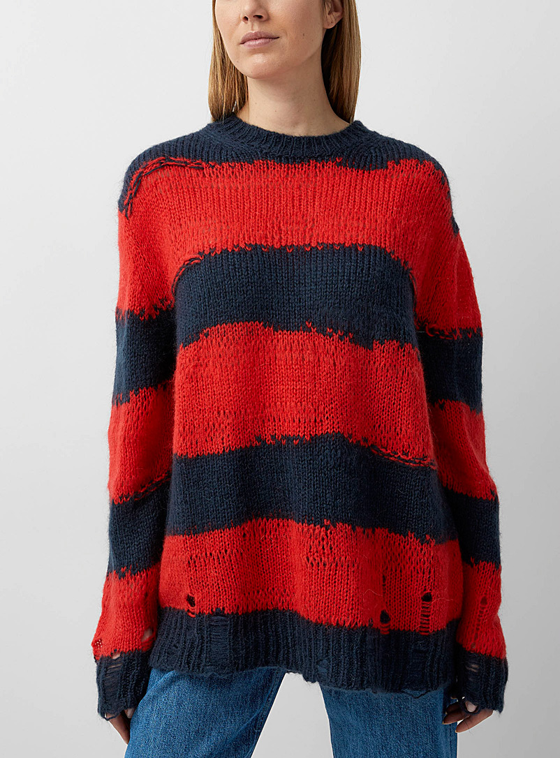 Acne Studios: Le pull ligné tricot usé Assorti pour femme