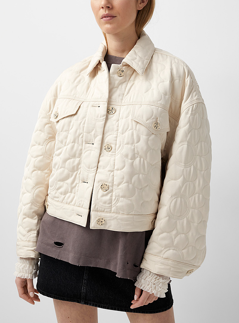 Acne Studios Cream Beige Floral quilted jacket for women