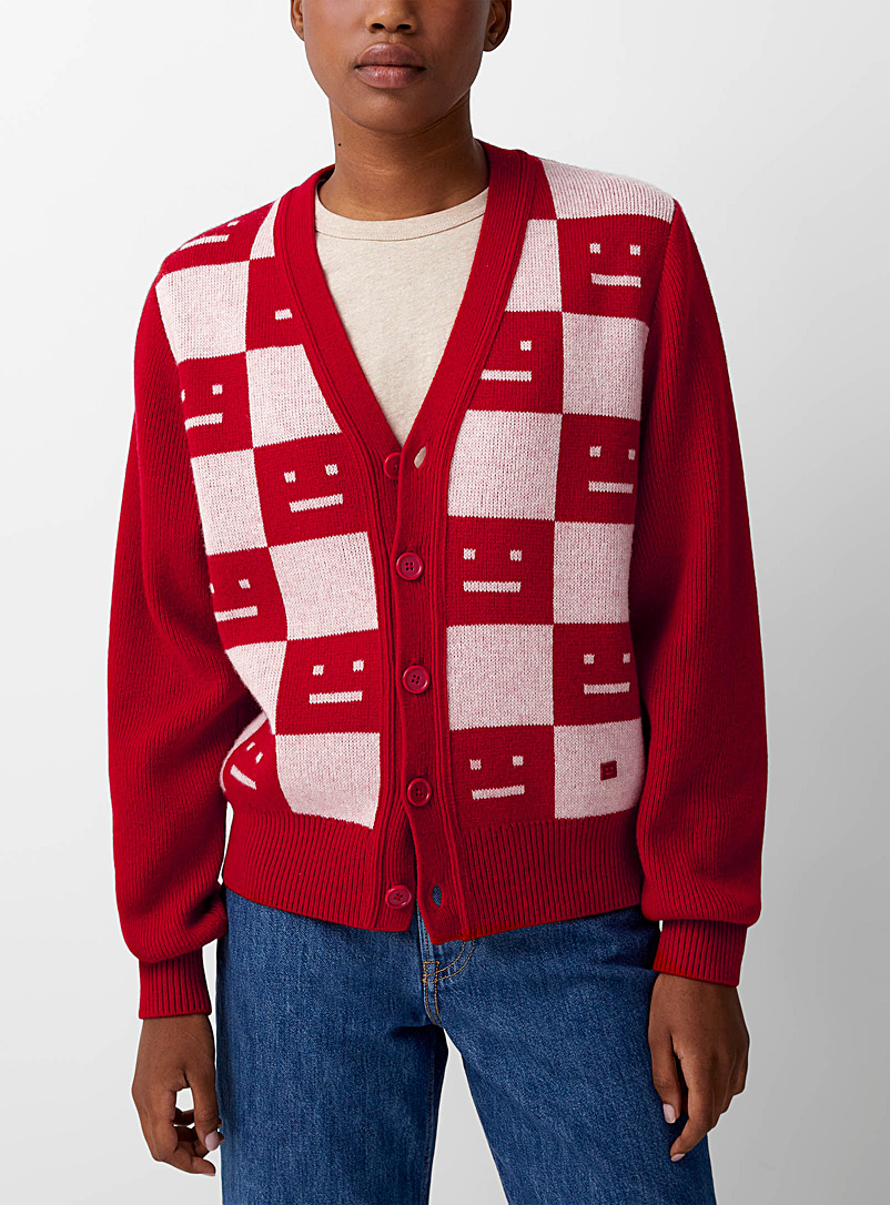 Acne Studios Patterned Red Red checkerboard Face cardigan for women