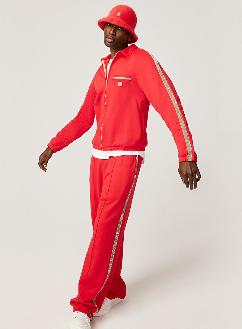 Acne Studios: Le pantalon athlétique galons velours Rouge pour homme