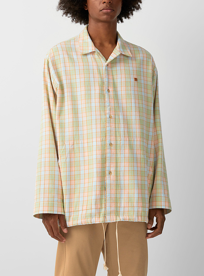 Acne Studios Patterned White Checkered pastel flannel shirt for men