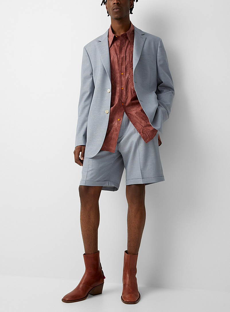 Acne Studios Baby Blue Metallized thread wool Bermuda shorts for men