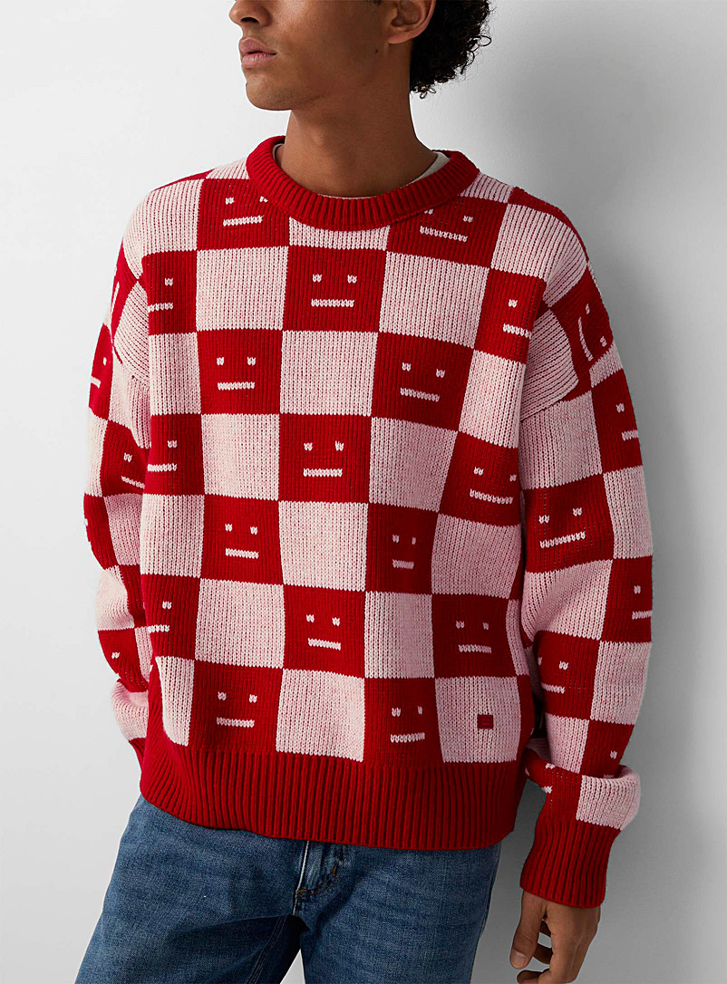 Acne Studios Red Face checkerboard jacquard sweater for men